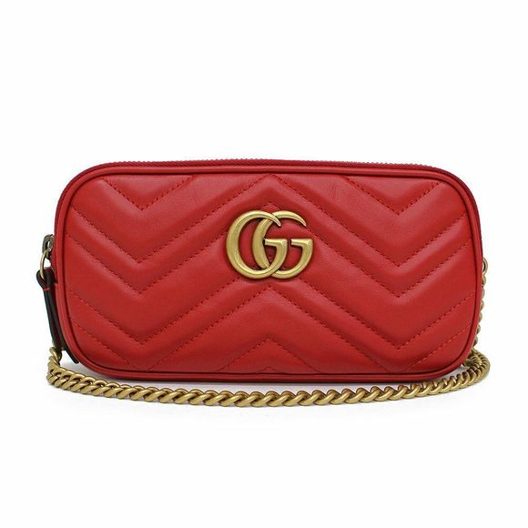 Gucci GG Marmont Quilted Chain Shoulder Bag Red